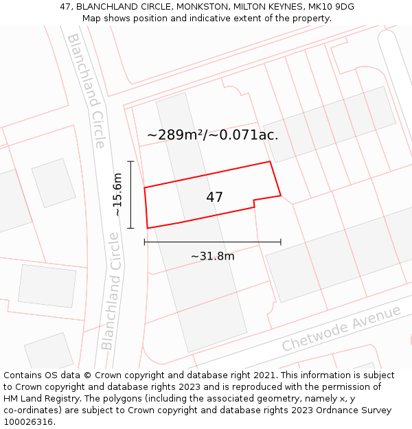 47, BLANCHLAND CIRCLE, MONKSTON, MILTON KEYNES, MK10 9DG: Plot and title map