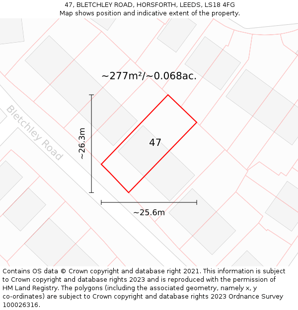 47, BLETCHLEY ROAD, HORSFORTH, LEEDS, LS18 4FG: Plot and title map