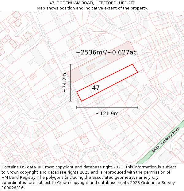 47, BODENHAM ROAD, HEREFORD, HR1 2TP: Plot and title map