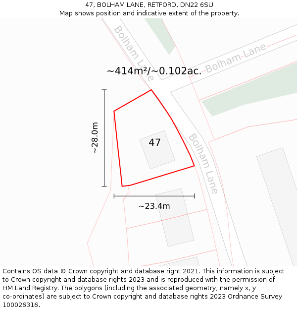47, BOLHAM LANE, RETFORD, DN22 6SU: Plot and title map