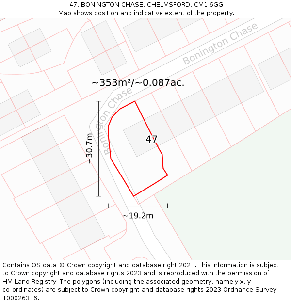 47, BONINGTON CHASE, CHELMSFORD, CM1 6GG: Plot and title map