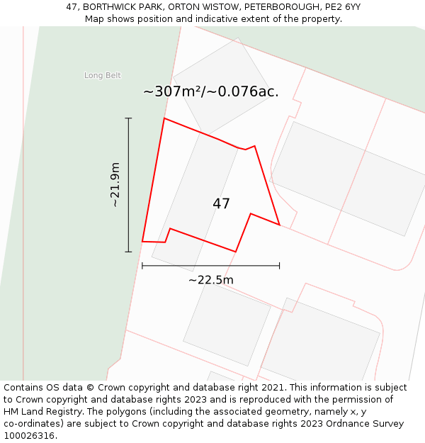 47, BORTHWICK PARK, ORTON WISTOW, PETERBOROUGH, PE2 6YY: Plot and title map