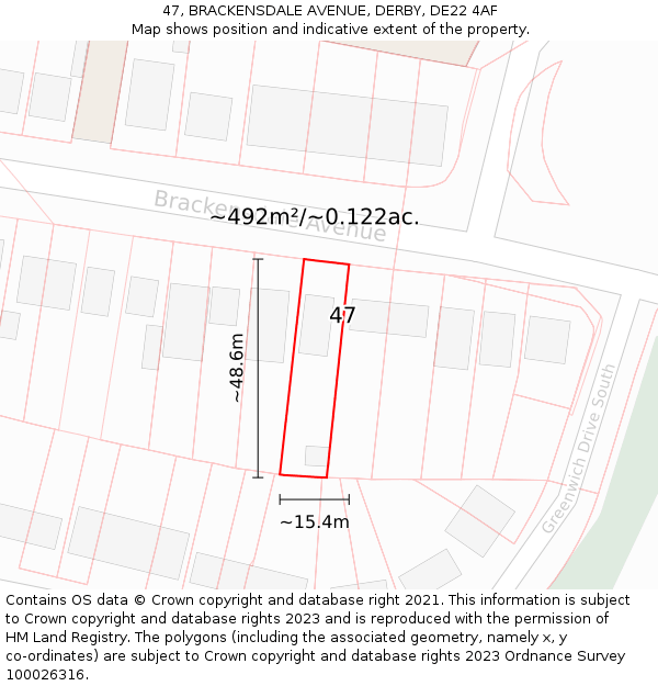 47, BRACKENSDALE AVENUE, DERBY, DE22 4AF: Plot and title map