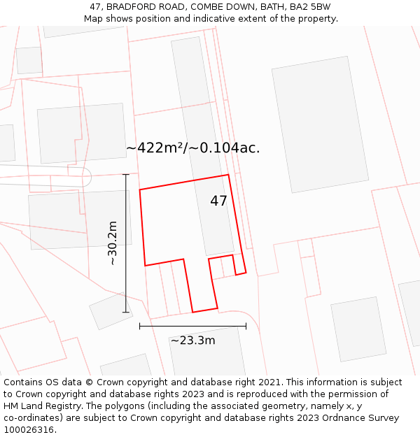 47, BRADFORD ROAD, COMBE DOWN, BATH, BA2 5BW: Plot and title map