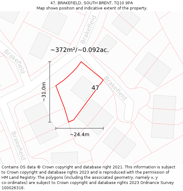 47, BRAKEFIELD, SOUTH BRENT, TQ10 9PA: Plot and title map