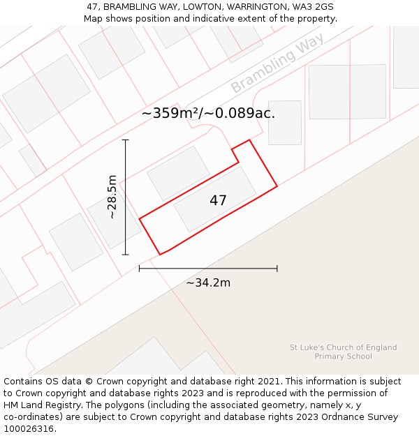 47, BRAMBLING WAY, LOWTON, WARRINGTON, WA3 2GS: Plot and title map