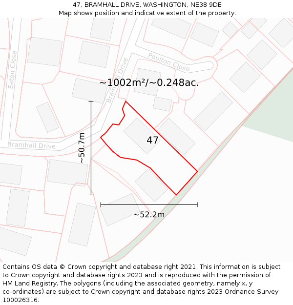47, BRAMHALL DRIVE, WASHINGTON, NE38 9DE: Plot and title map