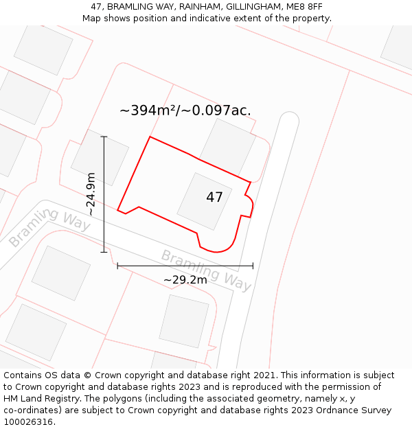 47, BRAMLING WAY, RAINHAM, GILLINGHAM, ME8 8FF: Plot and title map