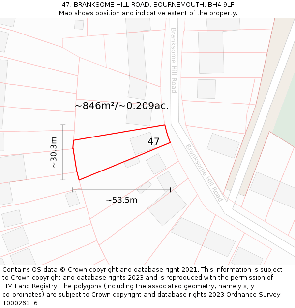 47, BRANKSOME HILL ROAD, BOURNEMOUTH, BH4 9LF: Plot and title map