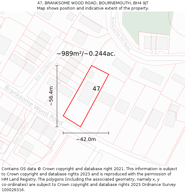 47, BRANKSOME WOOD ROAD, BOURNEMOUTH, BH4 9JT: Plot and title map