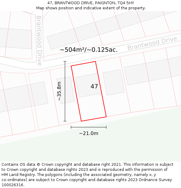 47, BRANTWOOD DRIVE, PAIGNTON, TQ4 5HY: Plot and title map