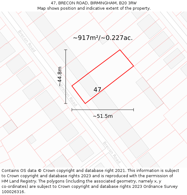 47, BRECON ROAD, BIRMINGHAM, B20 3RW: Plot and title map