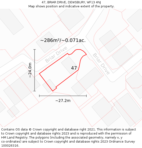 47, BRIAR DRIVE, DEWSBURY, WF13 4NJ: Plot and title map