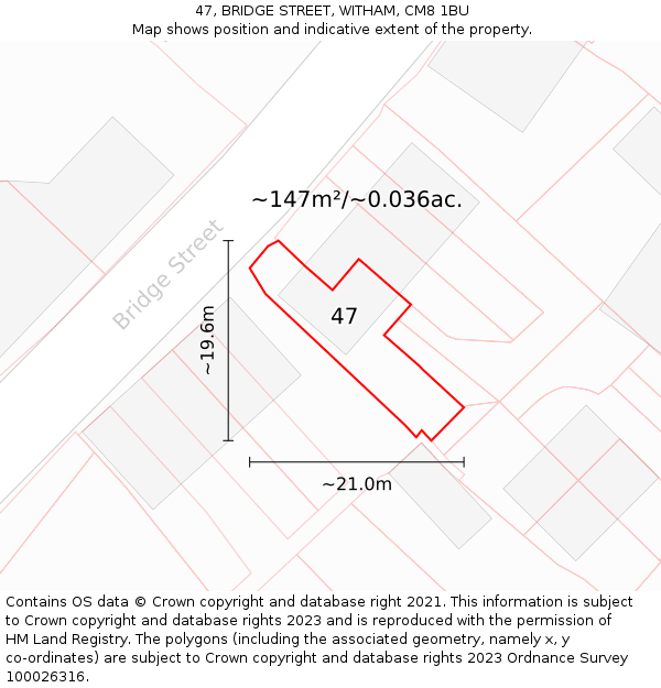 47, BRIDGE STREET, WITHAM, CM8 1BU: Plot and title map