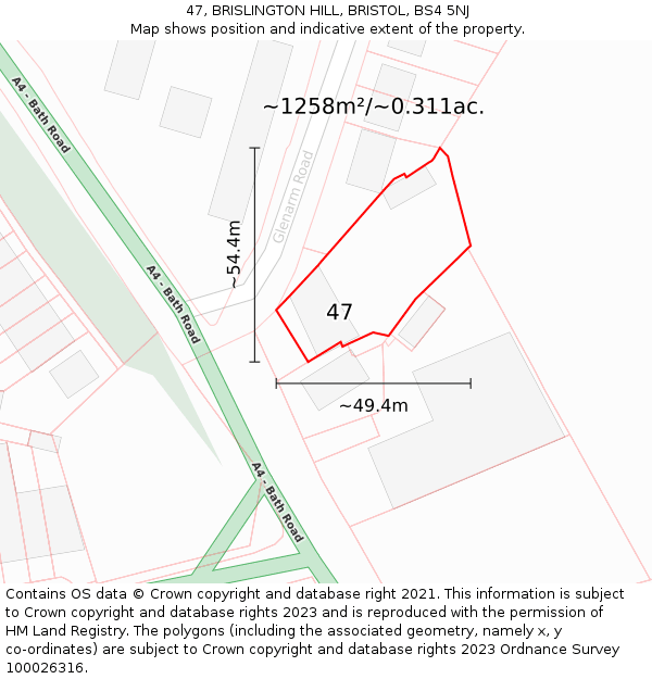 47, BRISLINGTON HILL, BRISTOL, BS4 5NJ: Plot and title map