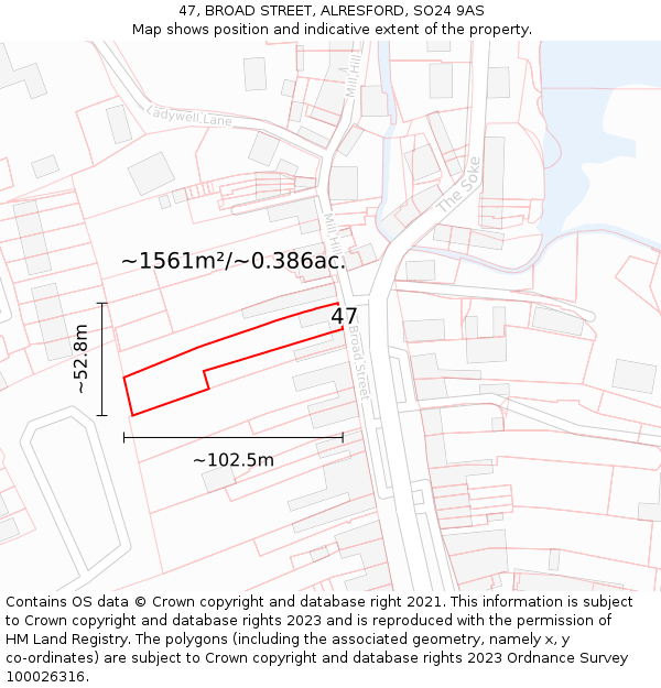 47, BROAD STREET, ALRESFORD, SO24 9AS: Plot and title map