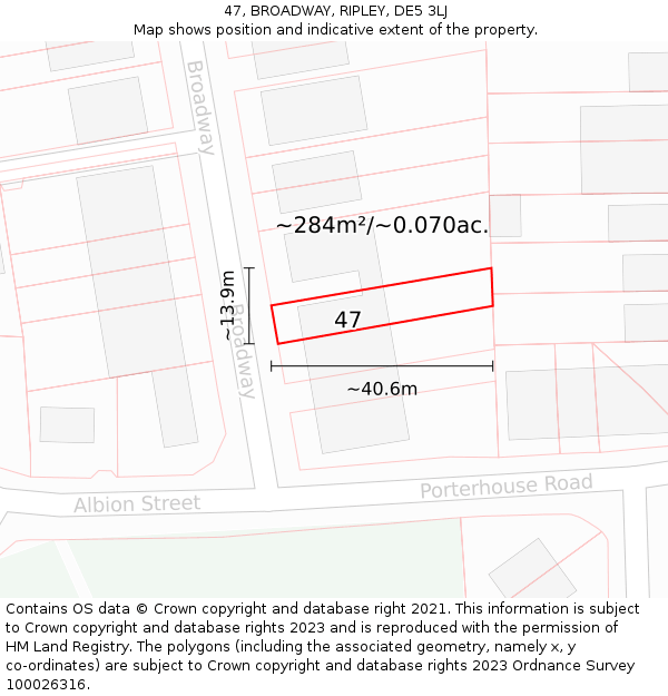 47, BROADWAY, RIPLEY, DE5 3LJ: Plot and title map