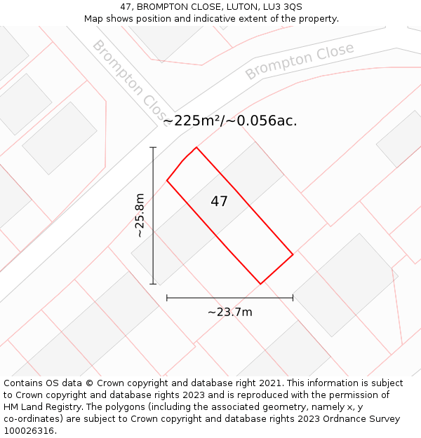 47, BROMPTON CLOSE, LUTON, LU3 3QS: Plot and title map