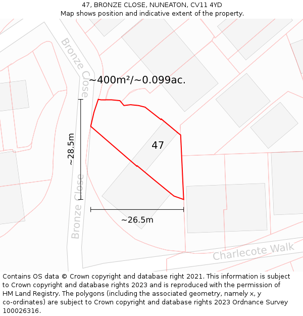 47, BRONZE CLOSE, NUNEATON, CV11 4YD: Plot and title map