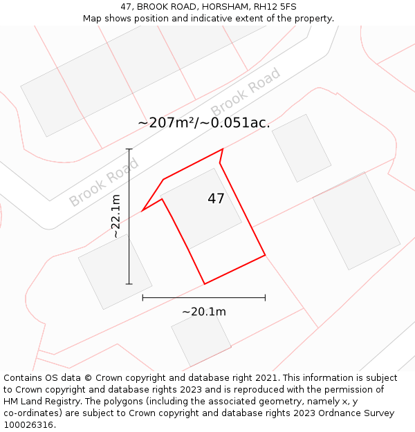 47, BROOK ROAD, HORSHAM, RH12 5FS: Plot and title map