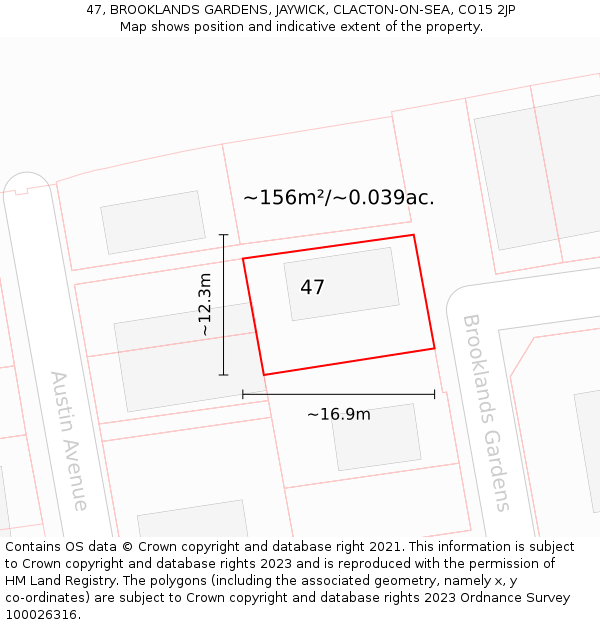 47, BROOKLANDS GARDENS, JAYWICK, CLACTON-ON-SEA, CO15 2JP: Plot and title map