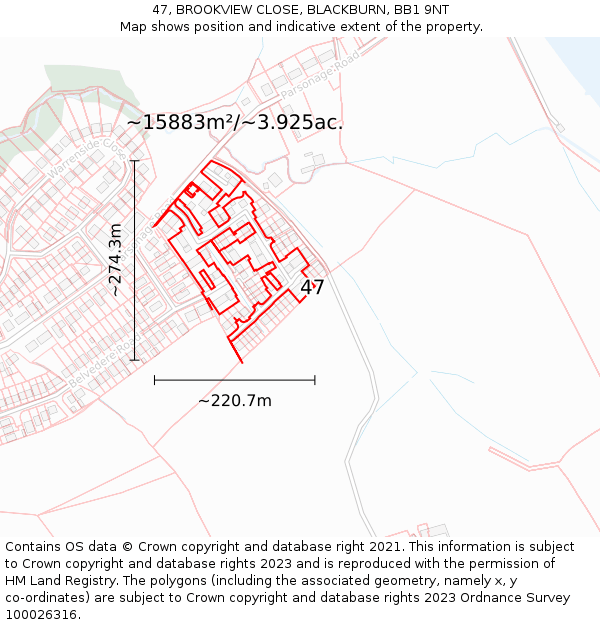 47, BROOKVIEW CLOSE, BLACKBURN, BB1 9NT: Plot and title map