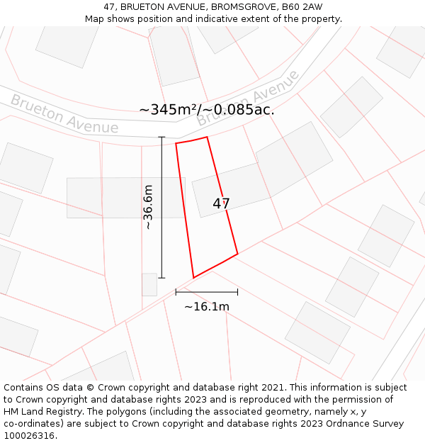 47, BRUETON AVENUE, BROMSGROVE, B60 2AW: Plot and title map