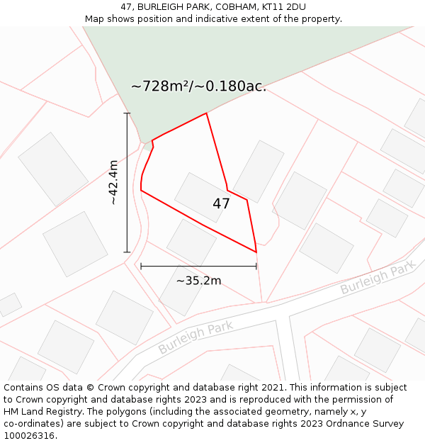 47, BURLEIGH PARK, COBHAM, KT11 2DU: Plot and title map