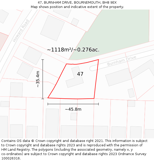 47, BURNHAM DRIVE, BOURNEMOUTH, BH8 9EX: Plot and title map