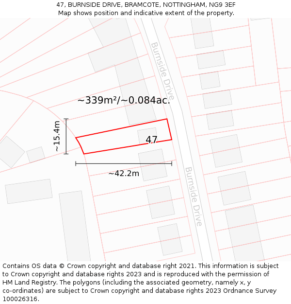 47, BURNSIDE DRIVE, BRAMCOTE, NOTTINGHAM, NG9 3EF: Plot and title map