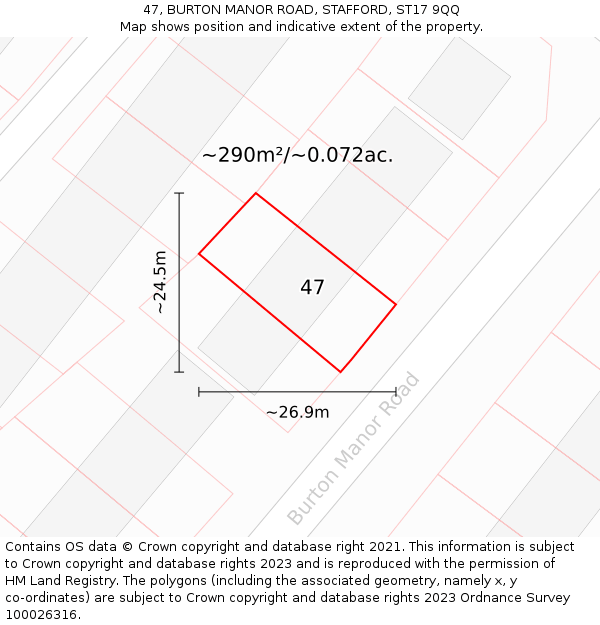 47, BURTON MANOR ROAD, STAFFORD, ST17 9QQ: Plot and title map