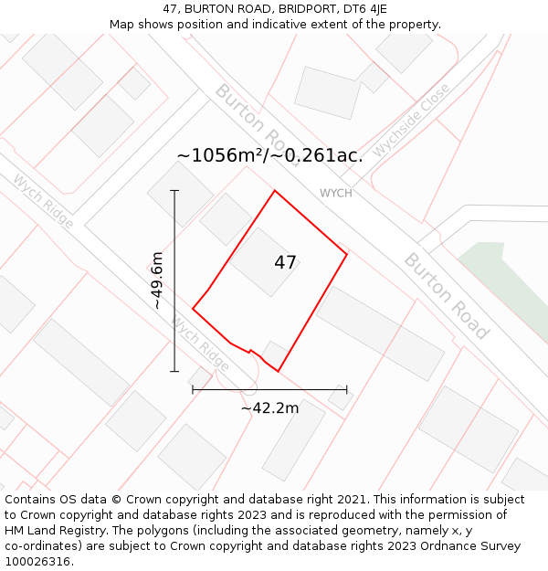 47, BURTON ROAD, BRIDPORT, DT6 4JE: Plot and title map