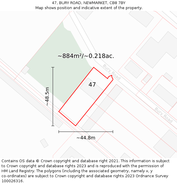 47, BURY ROAD, NEWMARKET, CB8 7BY: Plot and title map