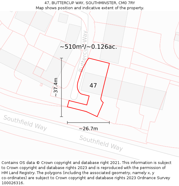 47, BUTTERCUP WAY, SOUTHMINSTER, CM0 7RY: Plot and title map