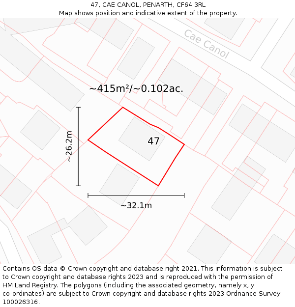 47, CAE CANOL, PENARTH, CF64 3RL: Plot and title map