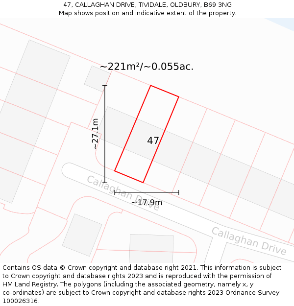 47, CALLAGHAN DRIVE, TIVIDALE, OLDBURY, B69 3NG: Plot and title map