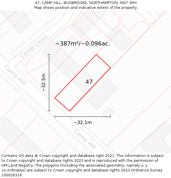 47, CAMP HILL, BUGBROOKE, NORTHAMPTON, NN7 3PH: Plot and title map