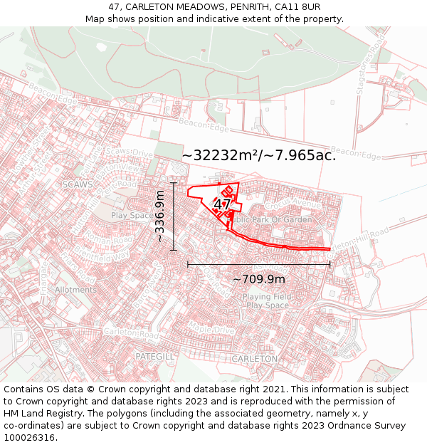 47, CARLETON MEADOWS, PENRITH, CA11 8UR: Plot and title map
