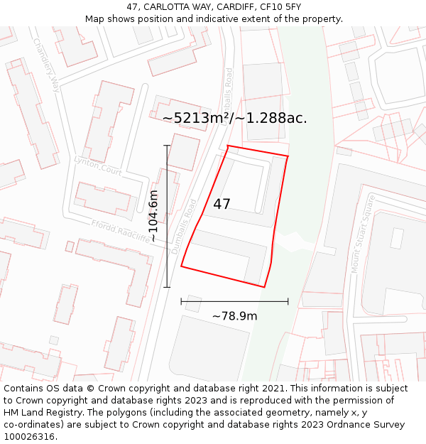 47, CARLOTTA WAY, CARDIFF, CF10 5FY: Plot and title map