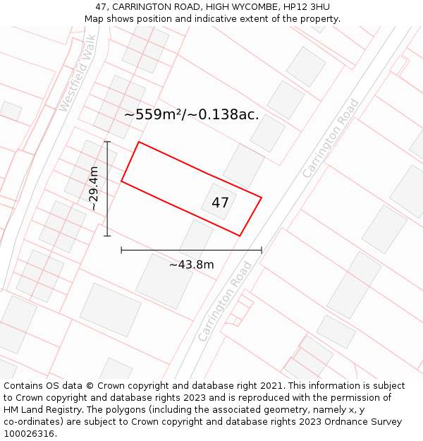 47, CARRINGTON ROAD, HIGH WYCOMBE, HP12 3HU: Plot and title map