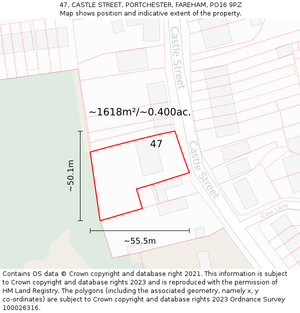 47, CASTLE STREET, PORTCHESTER, FAREHAM, PO16 9PZ: Plot and title map