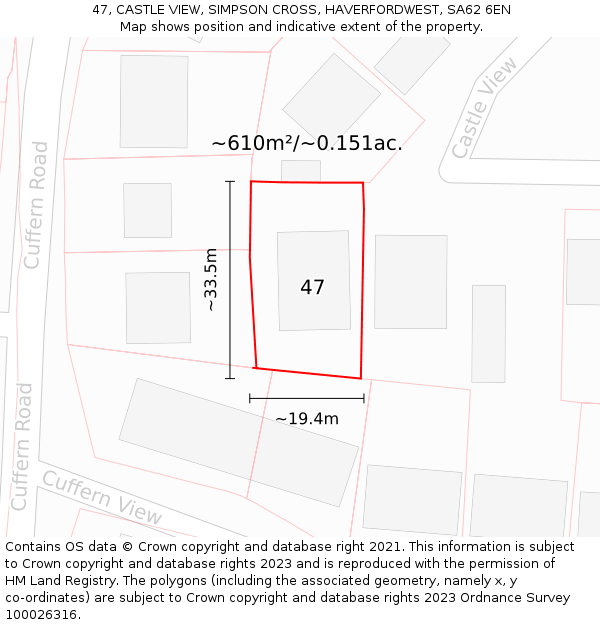 47, CASTLE VIEW, SIMPSON CROSS, HAVERFORDWEST, SA62 6EN: Plot and title map