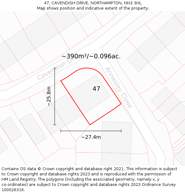 47, CAVENDISH DRIVE, NORTHAMPTON, NN3 3HL: Plot and title map