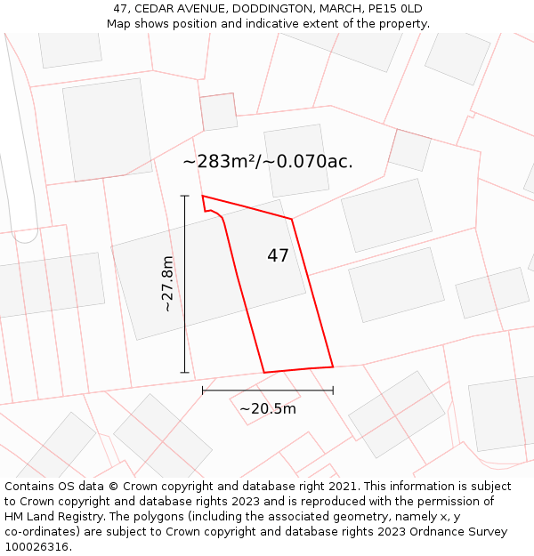 47, CEDAR AVENUE, DODDINGTON, MARCH, PE15 0LD: Plot and title map