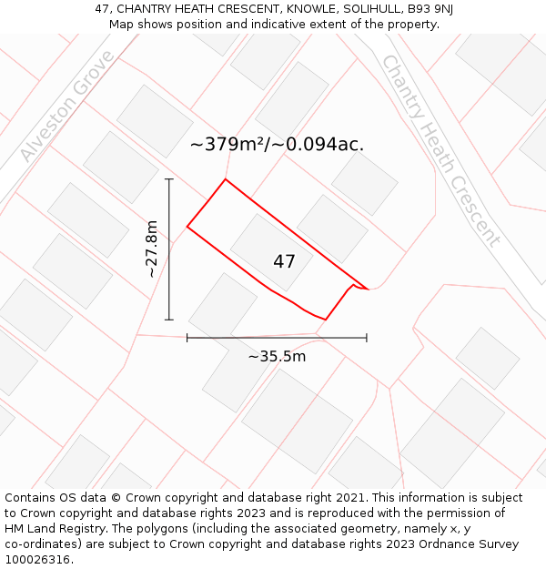 47, CHANTRY HEATH CRESCENT, KNOWLE, SOLIHULL, B93 9NJ: Plot and title map