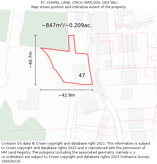 47, CHAPEL LANE, CRICH, MATLOCK, DE4 5BU: Plot and title map