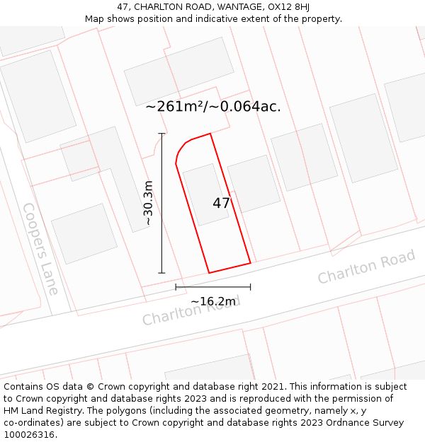 47, CHARLTON ROAD, WANTAGE, OX12 8HJ: Plot and title map