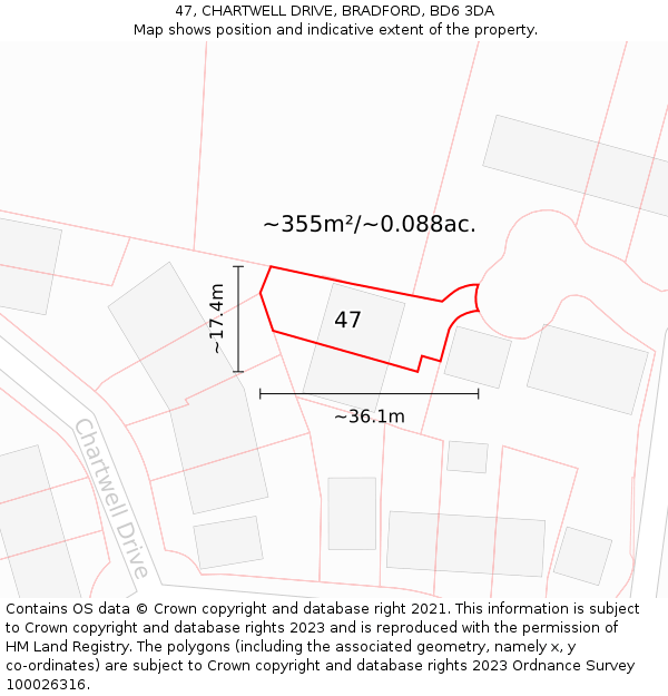 47, CHARTWELL DRIVE, BRADFORD, BD6 3DA: Plot and title map
