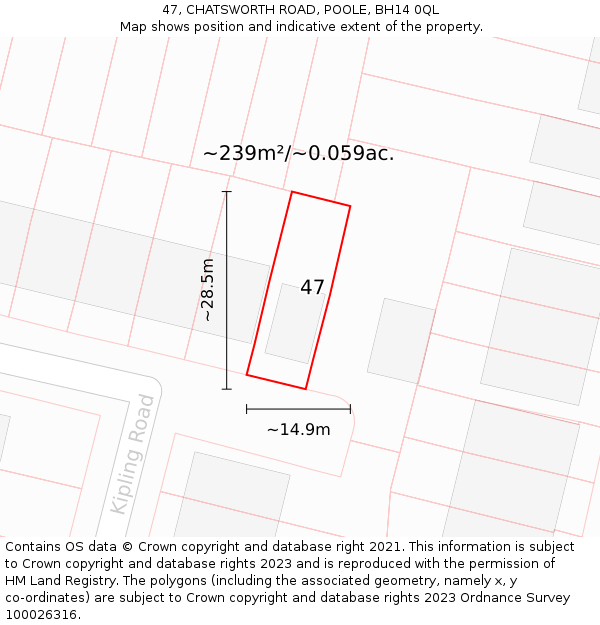 47, CHATSWORTH ROAD, POOLE, BH14 0QL: Plot and title map