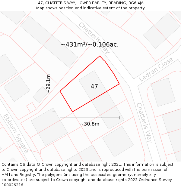 47, CHATTERIS WAY, LOWER EARLEY, READING, RG6 4JA: Plot and title map